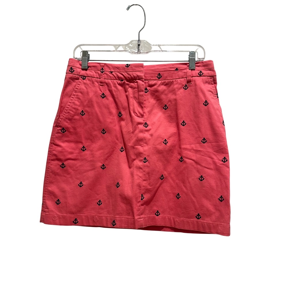 British‎ Khaki Coral Pink Anchor Embroidered Mini Skirt Womens 4 Nautical Preppy